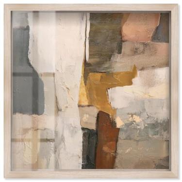 Imagem de Patchwork Plains I Shadowbox Print Boho Brown Wall Art por Art Remedy, moldura loira, 63 x 63 cm