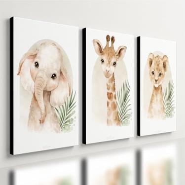 Imagem de Kit 3 Quadro Decorativo Safari Infantil Animais Criança Leão Qualidade Premium Moderno (28x20cm)