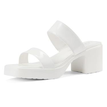 Imagem de Aachcol Sandálias femininas plataforma salto plataforma grosso salto plataforma sem cadarço bico aberto sapatos mules casamento escritório sapatos sociais 6 centímetros salto, Branco, 36