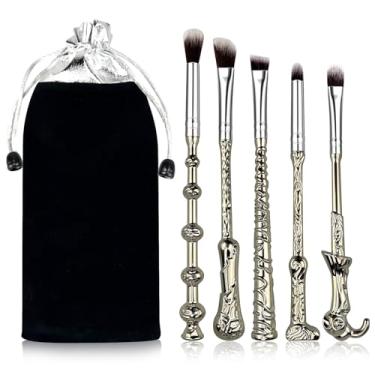 Imagem de MUIIGOOD Conjunto de 5 pincéis de maquiagem para varinha Harry Kit de presente de pincéis de maquiagem Potter, conjunto de pincéis cosméticos para base, corretivo, sobrancelha, rosto, pó, presente de