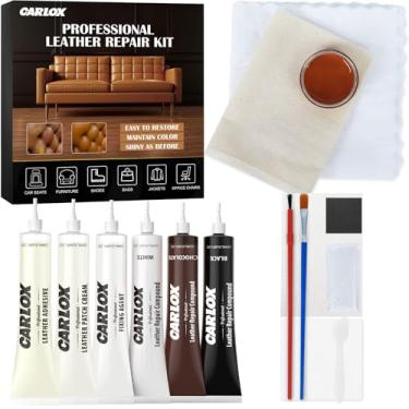 Imagem de Kit de reparo de couro para móveis, sofá e assentos de carro, kit de reparo de vinil com instruções super fáceis, consertar rasgos, furos, arranhões e descascar, cores personalizáveis para qualquer