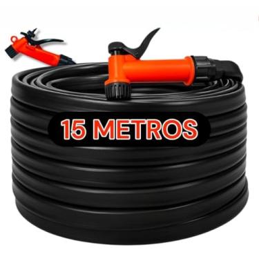 Imagem de Mangueira de Jardim Antitorção Reforçada Preta | PVC Dupla Camada | Com Esguicho Pistola(15 Metros)