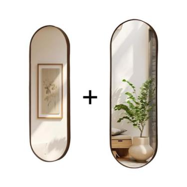 Imagem de Kit 2 Espelhos Oval Com Borda em material ecológico + Suporte Decorati