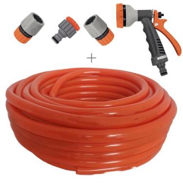 Imagem de Kit mangueira siliconada 30m resistente ao sol para jardim laranja com