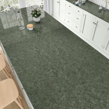 Imagem de EPPKILY Papel de contato de mármore verde para bancadas de 40 x 39 cm, papel de parede de mármore verde brilhante, autoadesivo, para bancada, à prova d'água, para armários de cozinha, banheiro