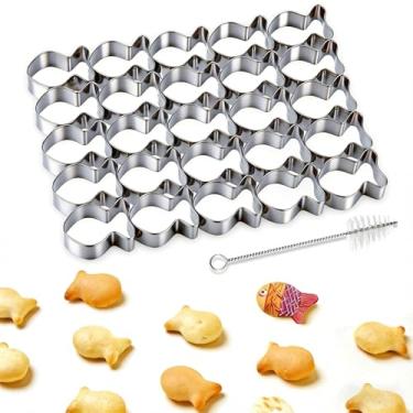 Imagem de AIERSA Cortador de biscoito de peixe dourado, cortador de biscoito de peixe com 25 cavidades, mini moldes dourados para biscoitos, massa antiaderente, cortadores de biscoito de aço inoxidável para