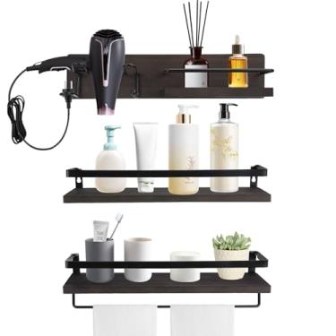 Imagem de IUMLXJO 4 prateleiras flutuantes para banheiro, prateleira de armazenamento de banheiro de metal com suporte para secador de cabelo, prateleiras de toalheiro de 40 cm para parede com guarda-corpos