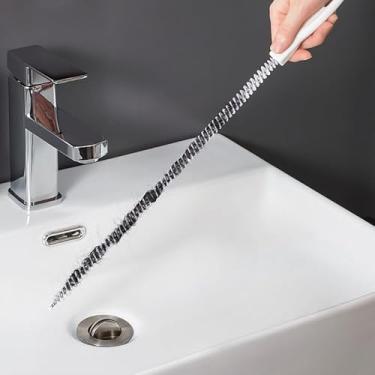 Imagem de Escova de limpeza de drenagem flexível para pia e tamancos de cachimbos, ferramenta de remoção de pelos para banheiro, cozinha e banheiro, 1 pacote (vermelho)