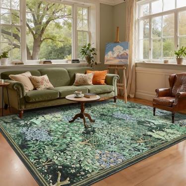 Imagem de GarveeHome Tapetes florestais, 15 x 23 cm, azul, verde, lavável, para sala de estar, botânico, antiderrapante, resistente a manchas, tapete de área de floresta para fazenda, quarto, sala de jantar