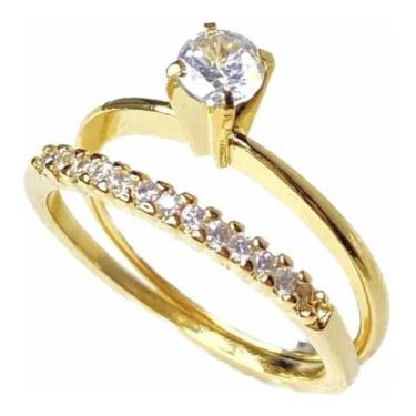 Imagem de Anel solitário + anel aparador noivado alta camada de ouro com garanti
