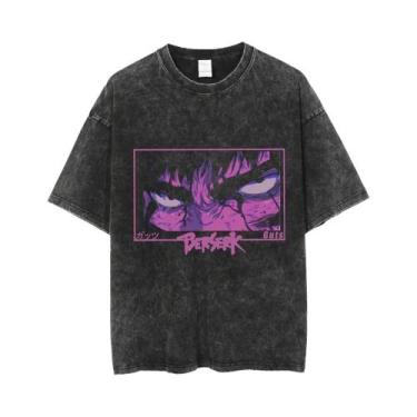 Imagem de Camiseta Masculina Retrô Hip Hop Vintage Lavada Com Estampa De Anime H