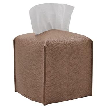 Imagem de Livelab Tissue Box Cover, Square Decorative PU Leather Tissue Box Holder Modern Tissue Case Facial Paper Organizer Dispenser for Bathroom, Vanity Countertop, Night Stands, Desk, Car 5X5X5'' | Bronze