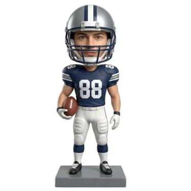 Imagem de Bobblehead de jogador de futebol personalizado - Estatueta de atleta masculina personalizada de argila de polímero esculpida à mão, presente exclusivo para fãs de futebol americano e jogadores de