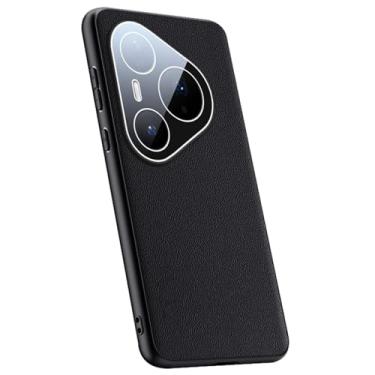 Imagem de LTLMYDAM Capa de proteção de lente para Huawei Pura 80 Ultra/80 Pro/80Pro+/80, Capa de couro vegano com textura de lichia estilo empresarial Slim Anti-queda, preta, 80 Ultra/80 Pro