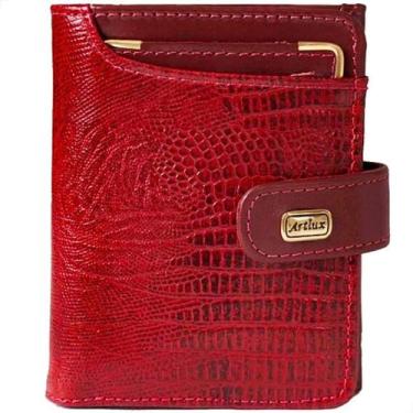 Imagem de Carteira Feminina Couro Legítimo Lezard Premium Com Espelho, Vermelho