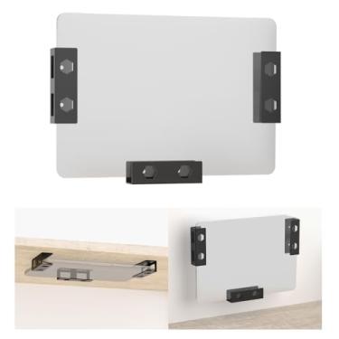 Imagem de Suporte de metal para laptop de parede e sob a mesa com almofadas antiarranhões sob a mesa, suporte para laptop compatível com laptop, MacBook, teclado, tablets com gancho de fone de ouvido, suporte