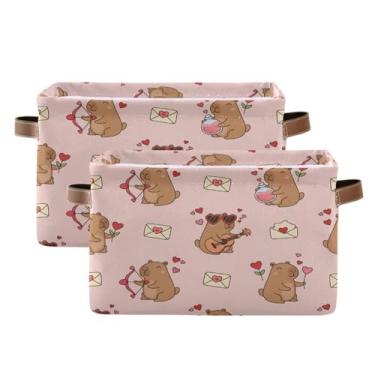 Imagem de Wassud Caixa de armazenamento de lona de capivaras de música com alças, cestas organizadoras dobráveis para armário, banheiro e decoração de casa, pacote com 2