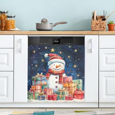 Imagem de xigua Linda capa magnética de boneco de neve de Natal, adesivos magnéticos decorativos antiarranhões para painel de geladeira e lava-louças, decoração personalizada de cozinha doméstica 58 x 66 cm