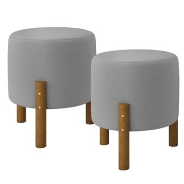 Imagem de Puff Banqueta Redondo Decorativo Pés Em Madeira(Cinza Suede)