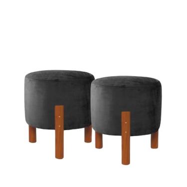 Imagem de Banqueta Decorativo Redondo Tecido Em Madeira Maciça(Cinza)