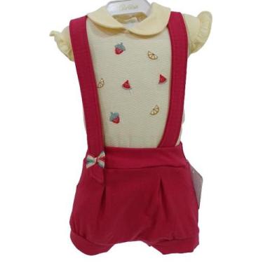 Imagem de Conjunto Body + Shorts Suspensório Bebê Menina Paraiso 13894, Cereja, 