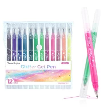 Imagem de SMOOTHERPRO Canetas de gel com glitter metálico | pacote com 12 | ponta de 1,0 mm glitter brilhante Biro | para livros de colorir para adultos, cartões, diário, artesanato, desenho, escrita (GLP012C