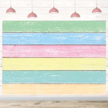 Imagem de Pano de fundo colorido de madeira pastel, fundo de fotografia de madeira rústica para primavera, decoração de Páscoa, faixa para meninos e meninas, adereços para fotos de festa de aniversário (304,8 x
