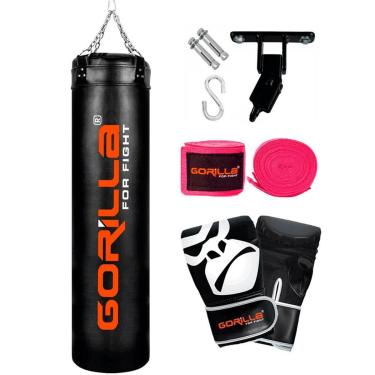 Imagem de Saco De Boxe PRO 160 Cm + Luva Bate Saco Pro + Bandagem Elástica 3 MT + Suporte Articulado Gorilla-Unissex
