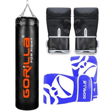 Imagem de Saco De Pancada Profissional 180 Cm Reforçado + Luva Bate Saco Pro Adulto + Luva Infantil Gorilla-Unissex