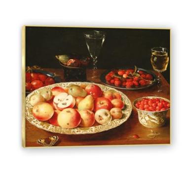 Imagem de Moldura dourada. Arte vintage emoldurada de frutas mortas, pintura clássica de cozinha country, decoração de parede de casa de fazenda quente para sala de jantar e cozinha. A34. 50 x 60 cm - 19,6 x