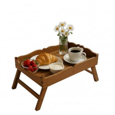 Imagem de Bandeja de Café da Manhã na Cama com Pernas Dobráveis, Madeira, Decoração de Mesa