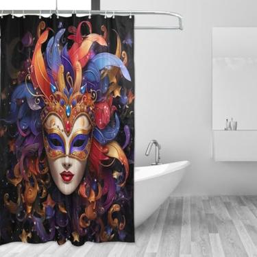 Imagem de Blueangle Cortina de chuveiro com máscara de carnaval - Conjunto de banho de tecido impermeável com ganchos, 152 x 182 cm (130)