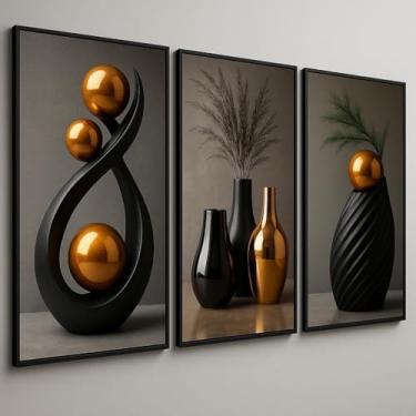 Imagem de Quadro Decorativo Abstrato Geométrico 3 Peças para Sala e Quarto(2,30x20)