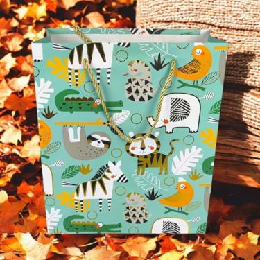 Imagem de Sacola De Presente Infantil Animais Da Africa 32cm X 26cm (Verde)