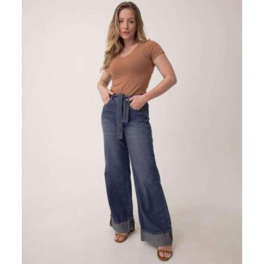 Imagem de Calça Jeans Wide Leg Bolsos Feminina -18090 - Vizzy, 42, Jeans