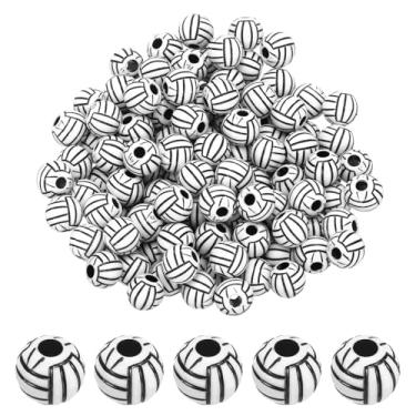 Imagem de PATIKIL Contas de bola esportiva de 12 mm, 150 peças de contas de vôlei de acrílico a granel redondas esportivas espaçadoras para artesanato faça você mesmo pulseira colar, preto e branco