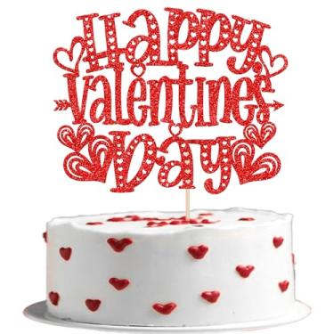 Imagem de 1 pacote de topo de bolo feliz dia dos namorados glitter com coração glitter doce amor decoração de bolo para decoração de bolo de festa de aniversário para decoração de bolo de dia dos namorados