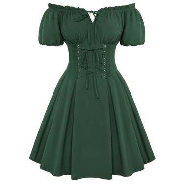 Imagem de Scarlet Darkness Vestido espartilho feminino renascentista tomara que caia midi vestido de fada verde 2GG