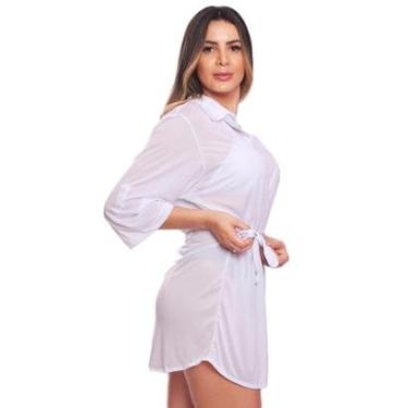 Imagem de Saída Praia Piscina Chemise Camisão Feminino Cinto Botão FMF Branco-Feminino