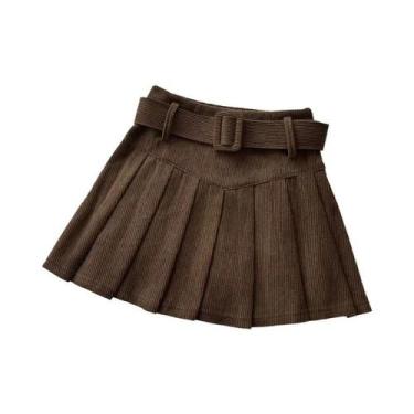 Imagem de Saia Mini Plissada De Veludo Cotelê Com Cinto Para Mulheres, Textura D