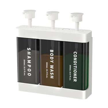 Imagem de Zerodis Dispensador de Chuveiro Com 3 Câmaras Sem Furadeira, Dispensador de Shampoo e Condicionador Montado na Parede, Shampoo, Condicionador, Sabonete Líquido para Banheiro, Cozinha, (Branca)