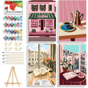 Imagem de ICYANART Kit de pintura por números com moldura, kit de pintura por números para adultos, kits de pintura em tela acrílica para iniciantes para decoração de parede de casa 30 x 19,8 cm