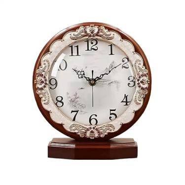 Imagem de Relógio de mesa estilo europeu relógio de mesa relógio clássico sala de estar quarto decoração relógio de madeira silencioso relógios de mesa (B)