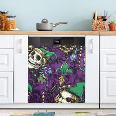 Imagem de ATTX Capa magnética para lava-louças com tema Mardi Gras | Adesivo decorativo de eletrodomésticos de 58 x 66 cm para armários domésticos e eletrodomésticos (209)