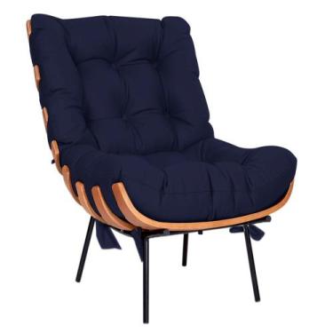Imagem de Poltrona Decorativa Costela Base Fixa Corano Azul Marinho - Doce Sonho