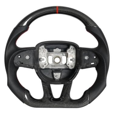 Imagem de JIANGGAI Volante De Carro Em Fibra De Carbono, Localizador De Volante, Fio Respirável, Antiderrapante, Compatível Com Dodge Challenger/Charger/Hellcat 2015-2020 Srt (Carbono Seco)