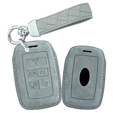 Imagem de HIBEYO Capa de chaveiro para Land Rover Range Rover Evoque Discovery 5 Range Rover Sport Vogue Jaguar E-PACE Jaguar I-PACE Acessórios com Keychian Capa de couro quente - Um chaveiro cinza