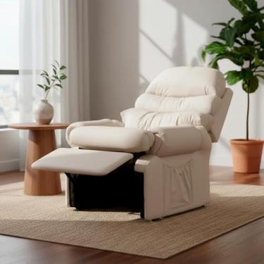 Imagem de Poltrona do Papai Amamentação Reclinavel Sala Quarto Corino Corano Acolchoada Bege Top Sofas