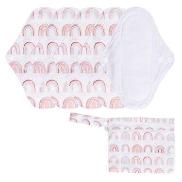 Imagem de Absorvente menstrual lavável Absorvente higiênico reutilizável Premium confortável respirável forte absorção de água para mulheres uso diurno e noturno tecido reciclado 5 unidades (Arco-íris)