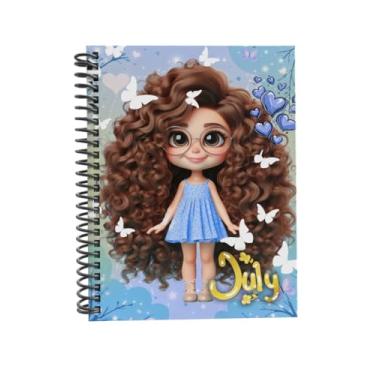 Imagem de Caderno Universitário Capa Dura July Decorado, Espiral, com Bolsa Interna, Cartela de Adesivos e Divisórias, Design de Personagem com Borboletas e Corações (CAPA 4, 12 MATÉRIAS (240 FLS))
